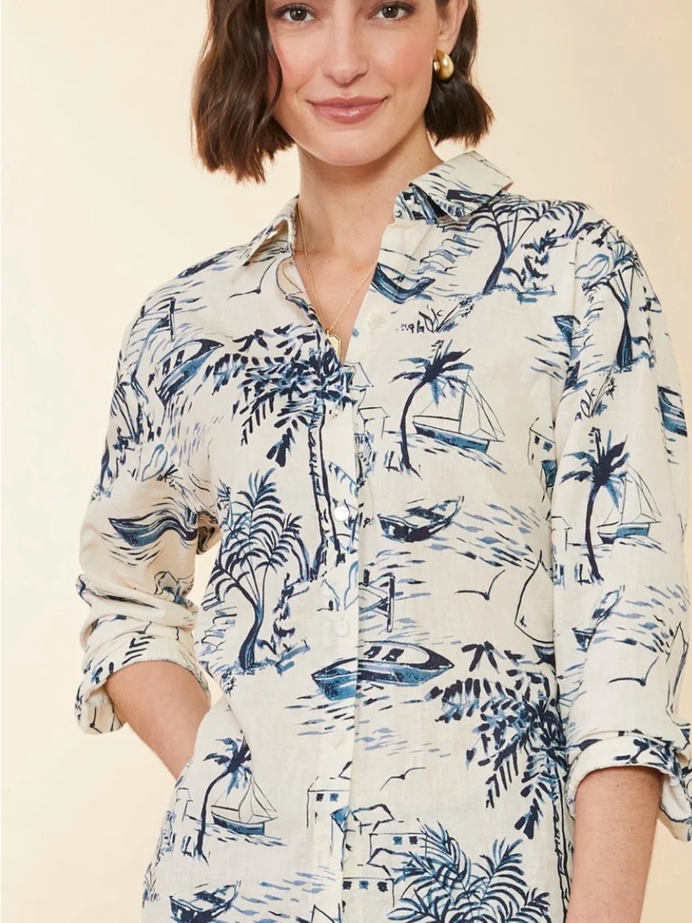 spartina Aida Relaxed Buttondown Clara Seascape Cream